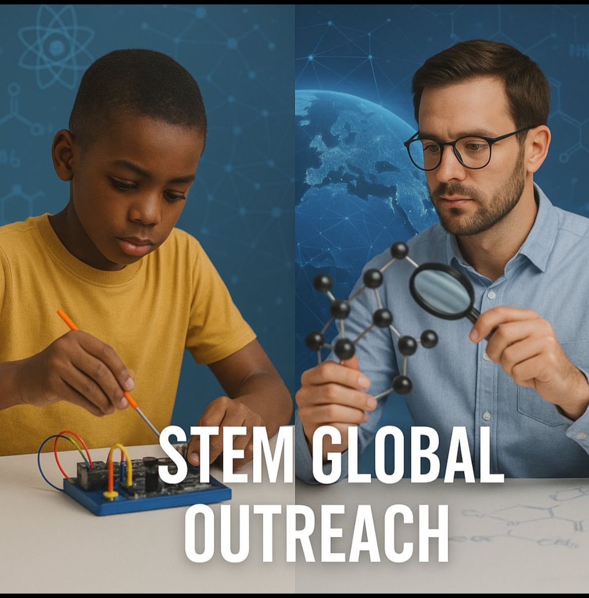 Students engaged in STEM learning activities with microscope and research